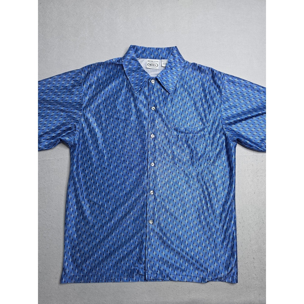 Street Culture Shirt Mens Medium Blue Geometric Short Sleeve ButtonUp Casual y2k